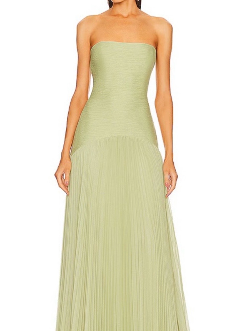 Alexis Strapless Pleated Light Green Gown